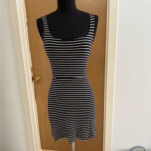 Reformation Black & White Striped Scoop Neck Mini Dress